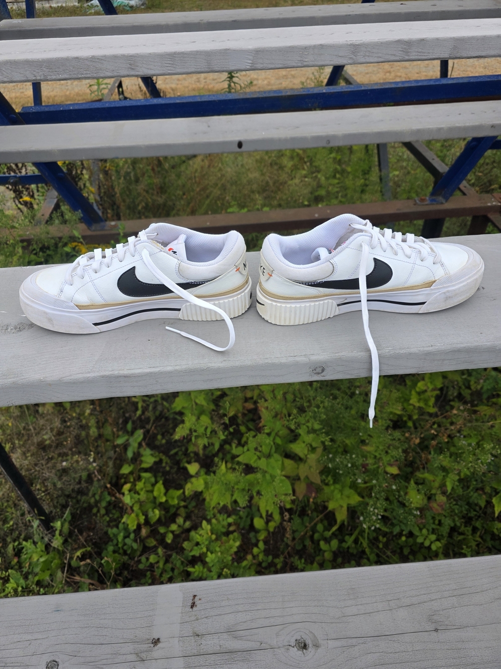 Nike Women's White/Hemp Court Legacy Live Platform Sneakers with Black Swoosh